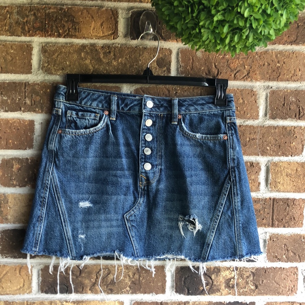 FREE PEOPLE Harvey Distressed Denim Skirt - Picture 3 of 7